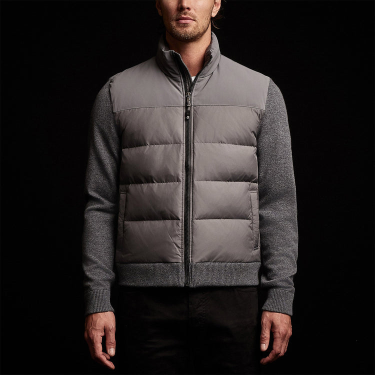 Luxury Down Zip Front Sweater in Flannel | James Perse Los Angeles