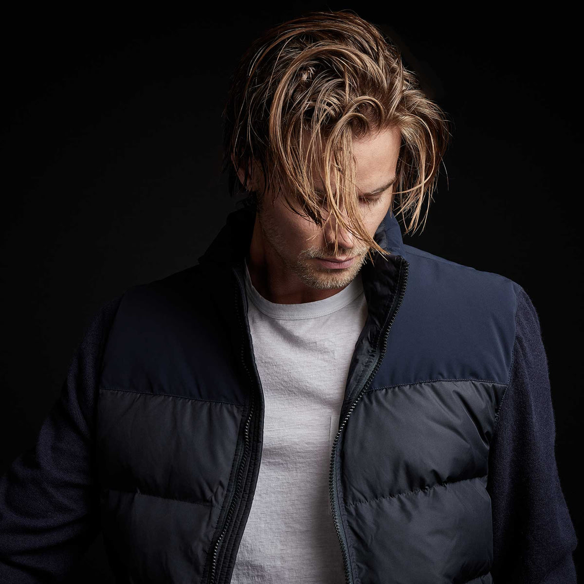 Mixed Media Down Sweater in Navy | James Perse Los Angeles