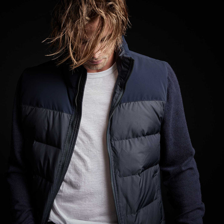Mixed Media Down Sweater in Navy | James Perse Los Angeles