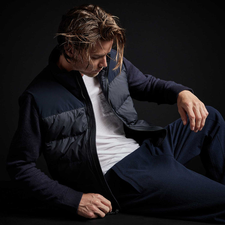 Mixed Media Down Sweater in Navy | James Perse Los Angeles