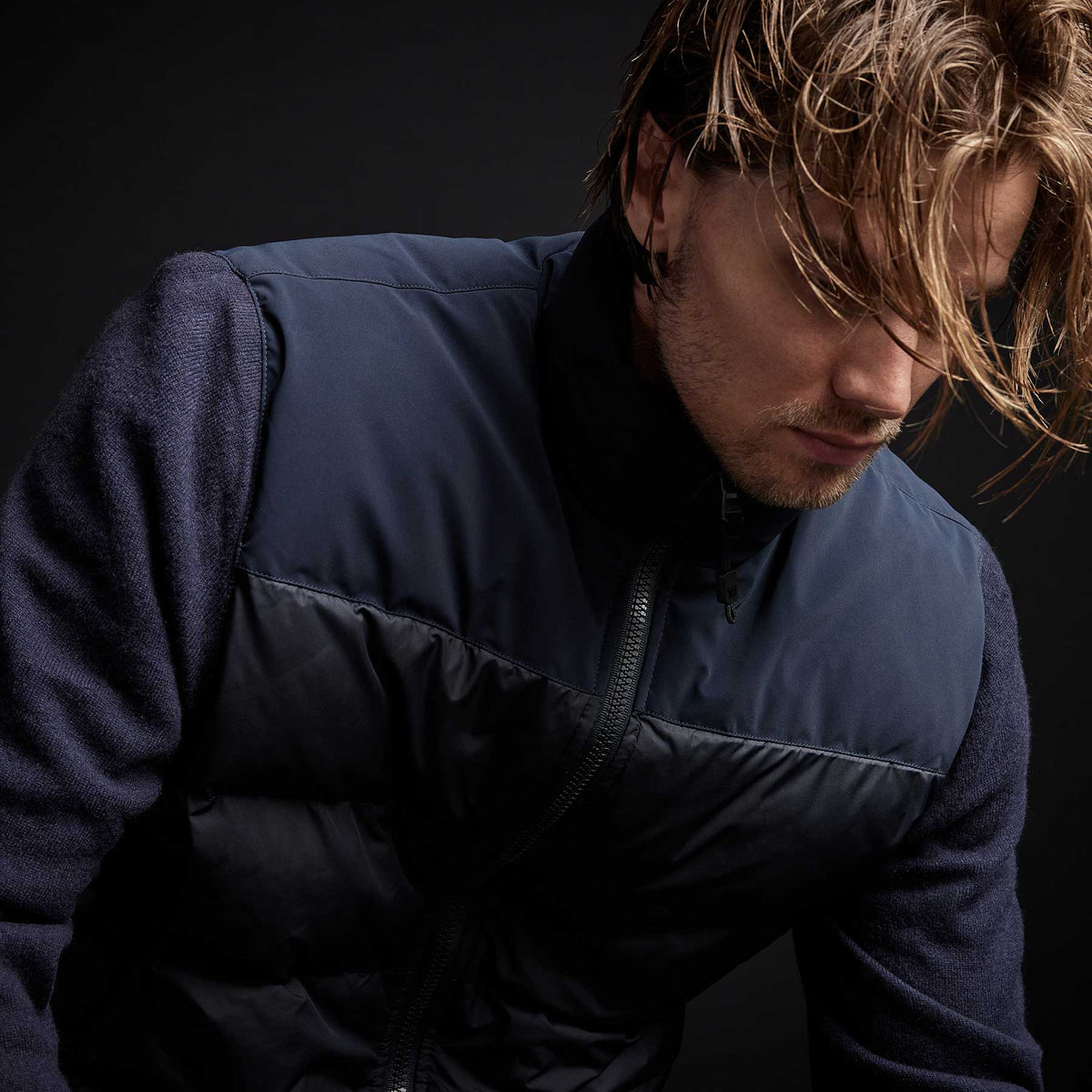 Mixed Media Down Sweater in Navy | James Perse Los Angeles
