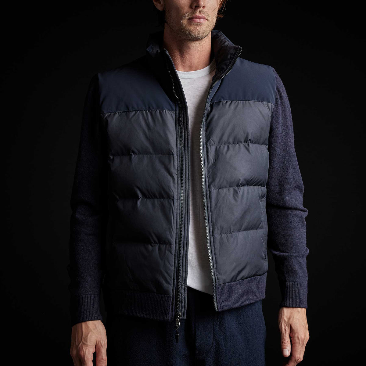 Mixed Media Down Sweater in Navy | James Perse Los Angeles