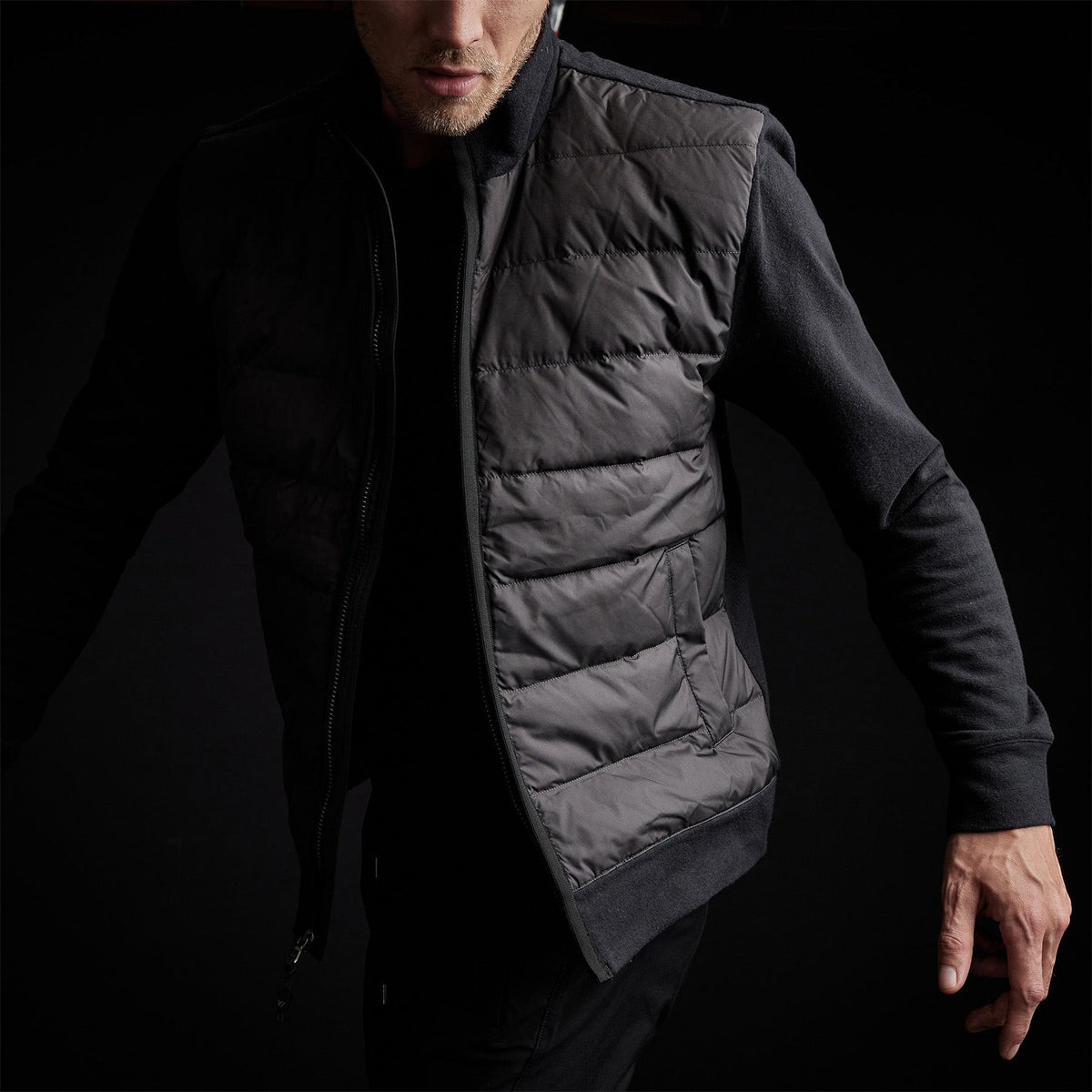 Full Zip Funnel Neck Jacket in Black | James Perse Los Angeles