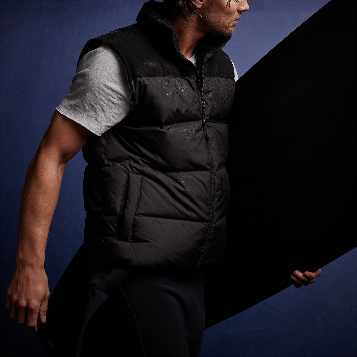Mixed Media Down Vest in Black | James Perse Los Angeles 