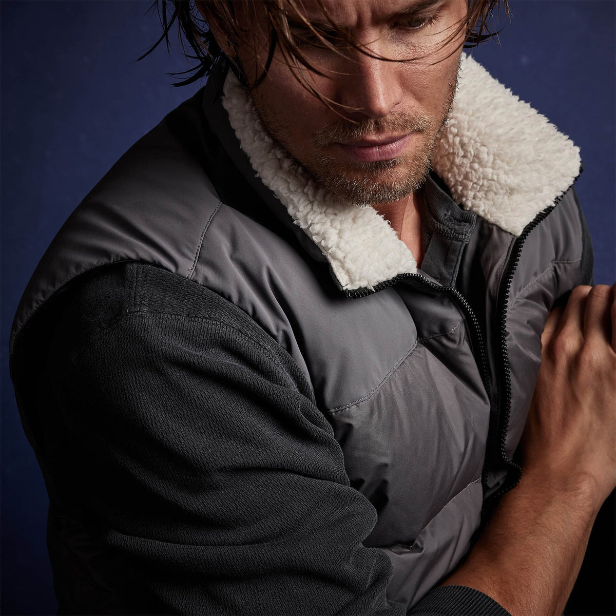 Mixed Media Down Vest in Charcoal | James Perse Los Angeles 