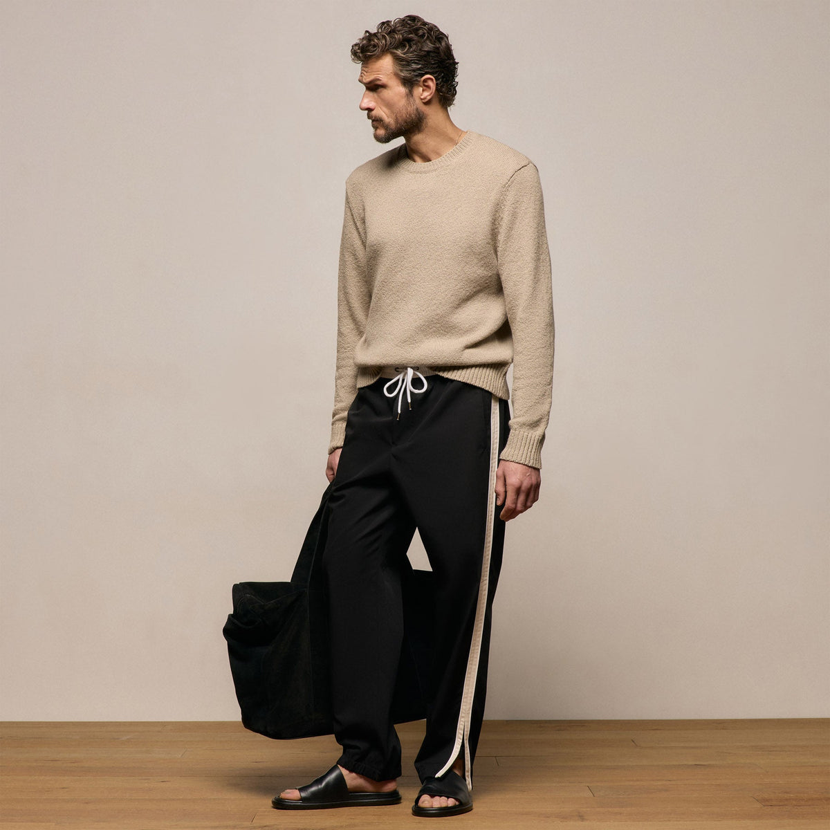 Elevated Cotton Twill Track Pant in Black/Latte/White | James Perse Los Angeles
