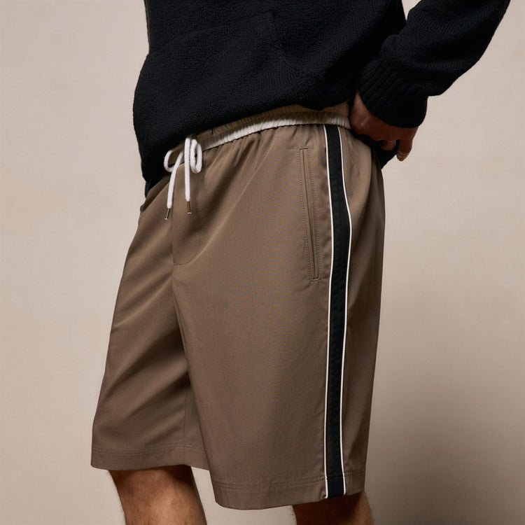 Elevated Cotton Twill Track Short in Light Olive/Black/White | James Perse Los Angeles