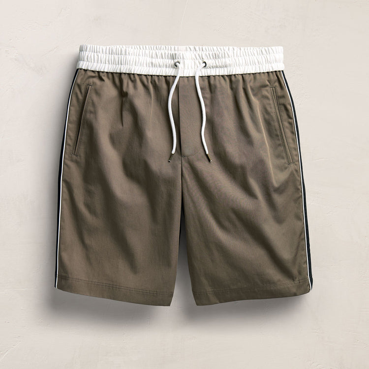 Elevated Cotton Twill Track Short in Light Olive/Black/White | James Perse Los Angeles