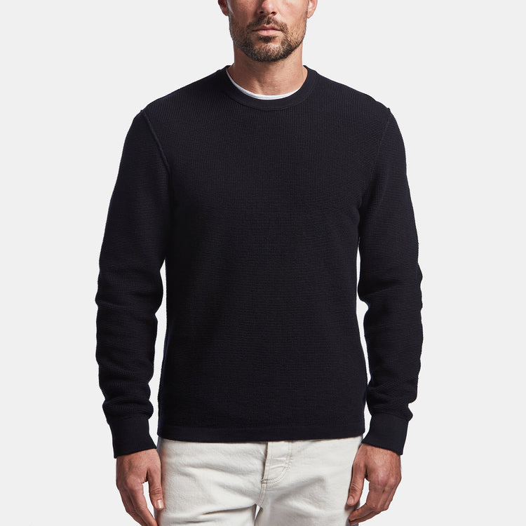 Cotton Cashmere Thermal Pullover In Black | James Perse Los Angeles