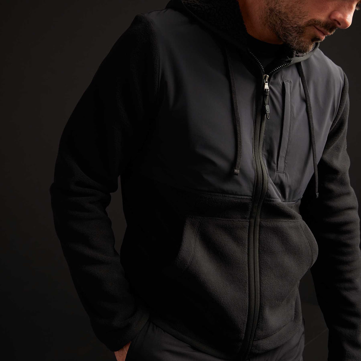 Technical Polar Fleece Zip Up Hoody - Black | James Perse Los Angeles