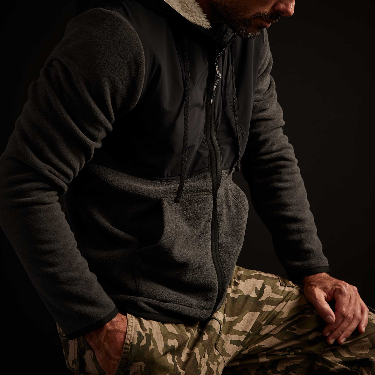 Technical Polar Fleece Zip Up Hoody - Charcoal | James Perse Los Angeles
