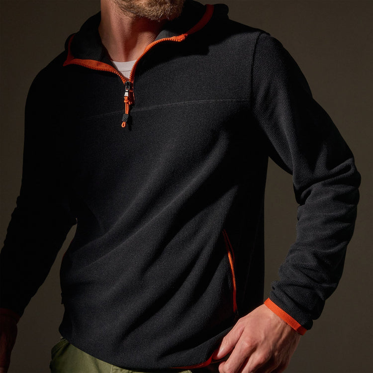 Tech Waffle Performance Hoodie  in Black/Orange | James Perse Los Angeles