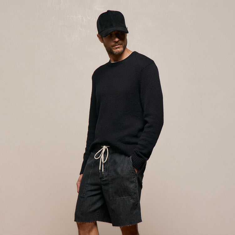 Stretch Cotton Crew Sweater in Black | James Perse Los Angeles