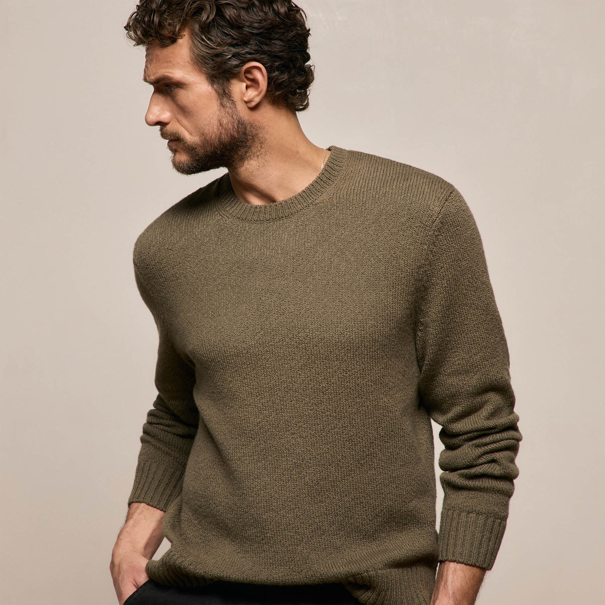 Stretch Cotton Crew Sweater in Light Olive | James Perse Los Angeles