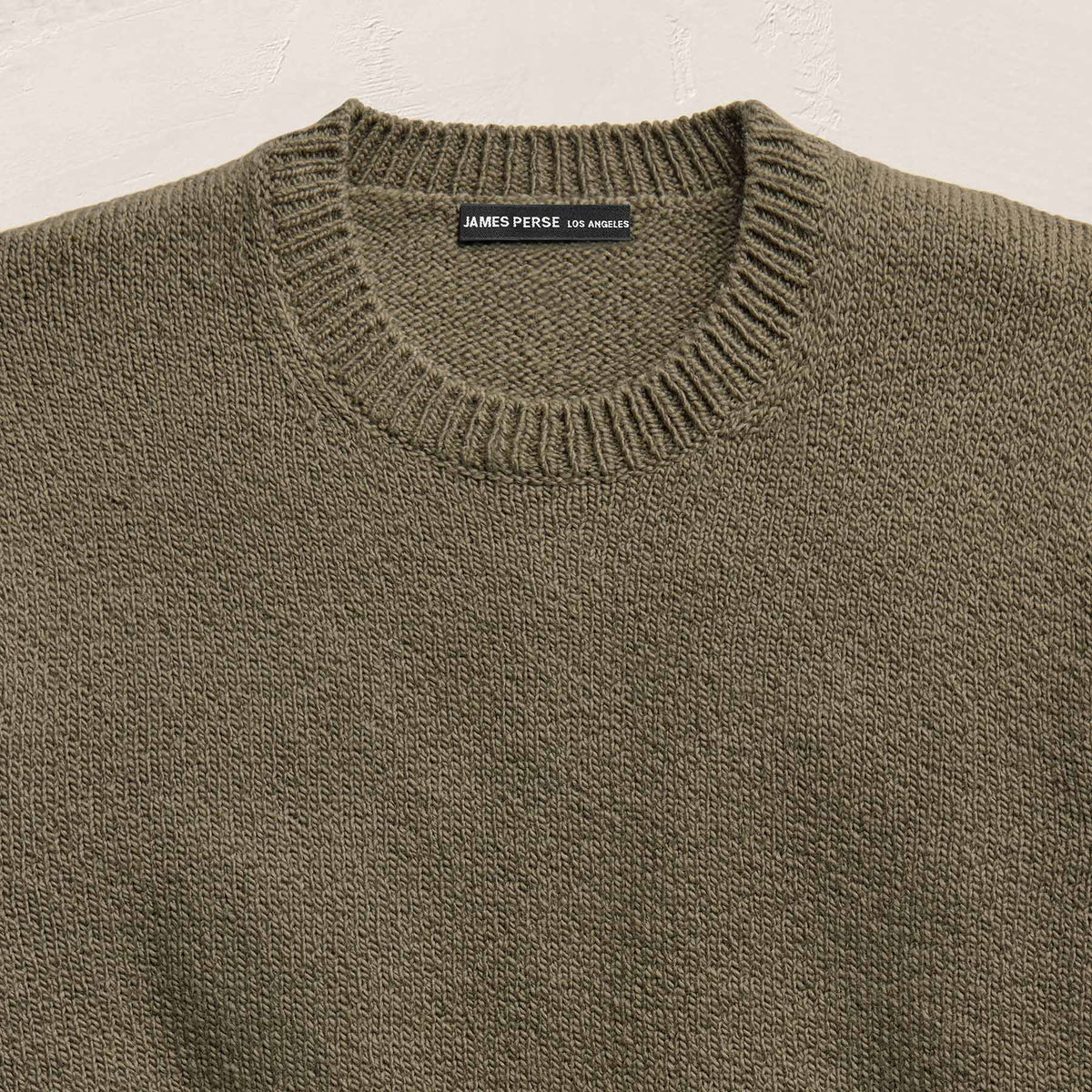Stretch Cotton Crew Sweater in Light Olive | James Perse Los Angeles