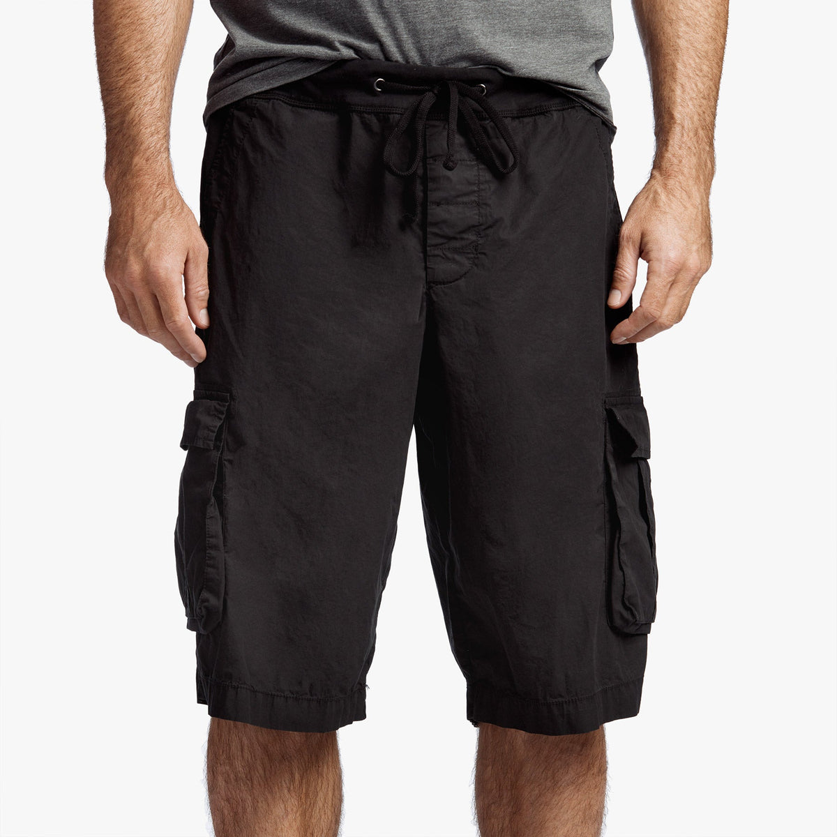 Stretch Poplin Cargo Short in Black | James Perse Los Angeles
