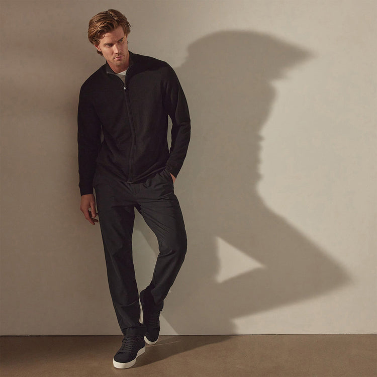 Lightweight Fine Gauge Cashmere Zip Up in Black/Charcoal | James Perse Los Angeles