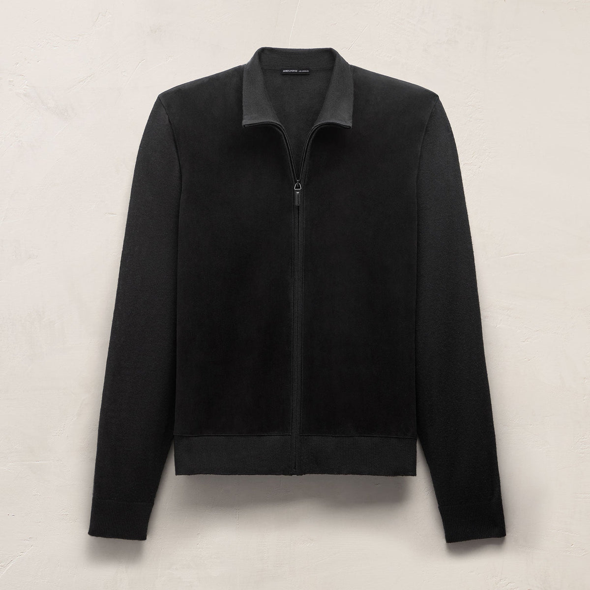Ultrafine Cashmere Suede Front Zip Cardigan in Black | James Perse Los Angeles