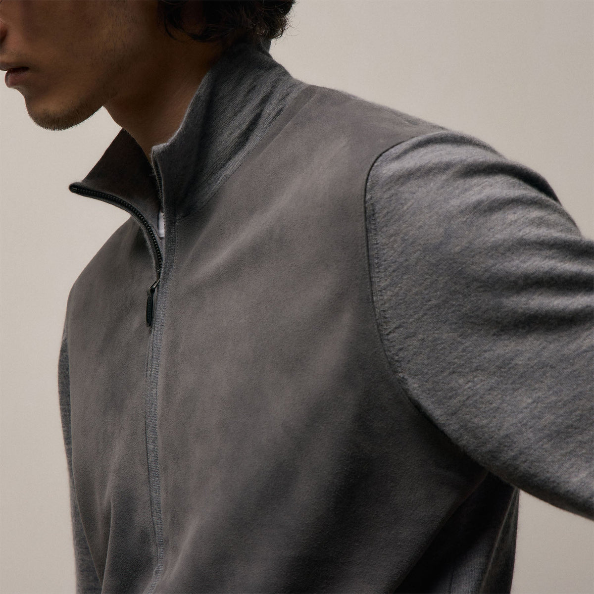 Ultrafine Cashmere Suede Front Zip Cardigan In Heather Grey | James Perse Los Angeles
