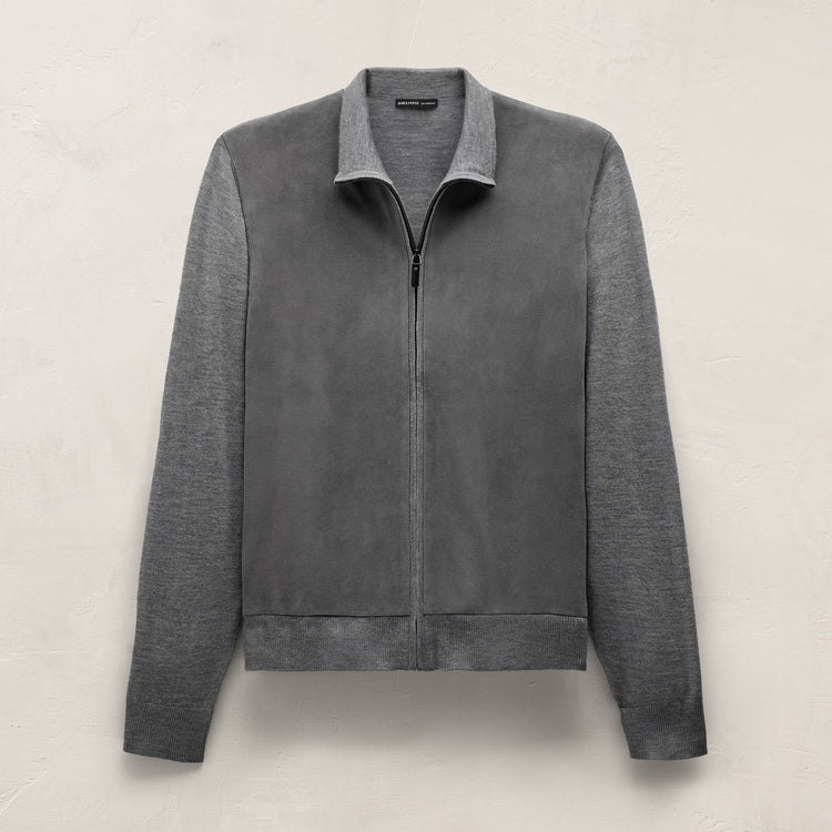 Ultrafine Cashmere Suede Front Zip Cardigan in Heather Grey | James Perse Los Angeles