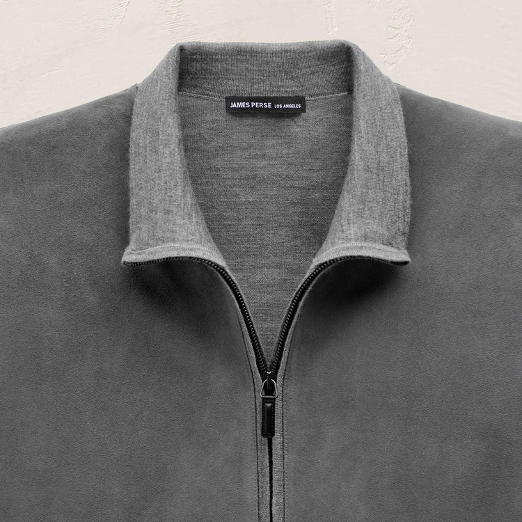 Ultrafine Cashmere Suede Front Zip Cardigan in Heather Grey | James Perse Los Angeles