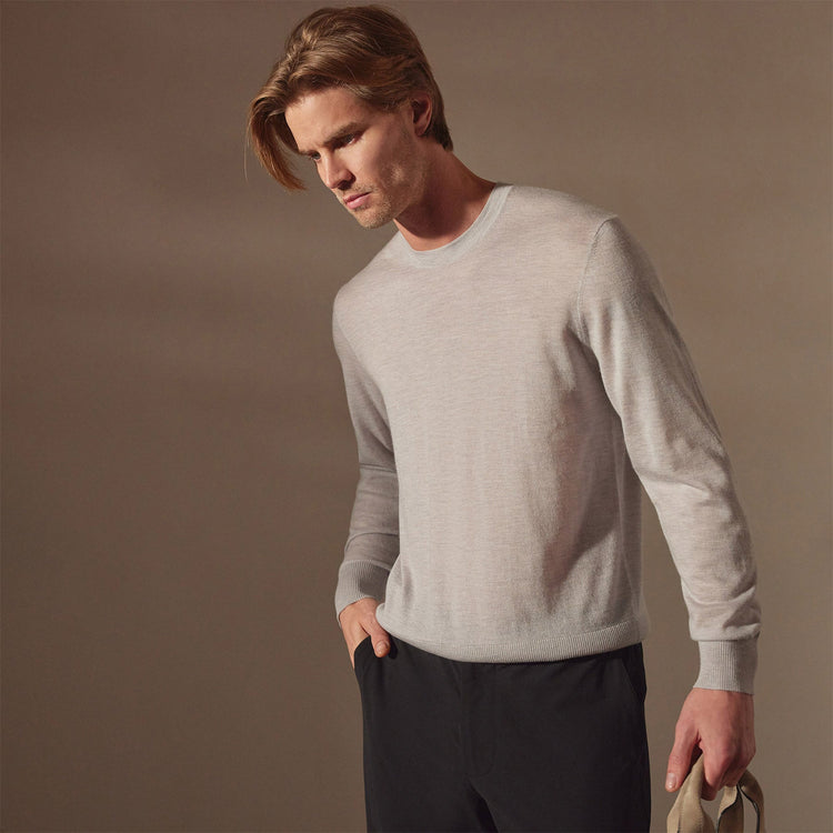 Lightweight Fine Gauge Cashmere Crew in Stone | James Perse Los Angeles