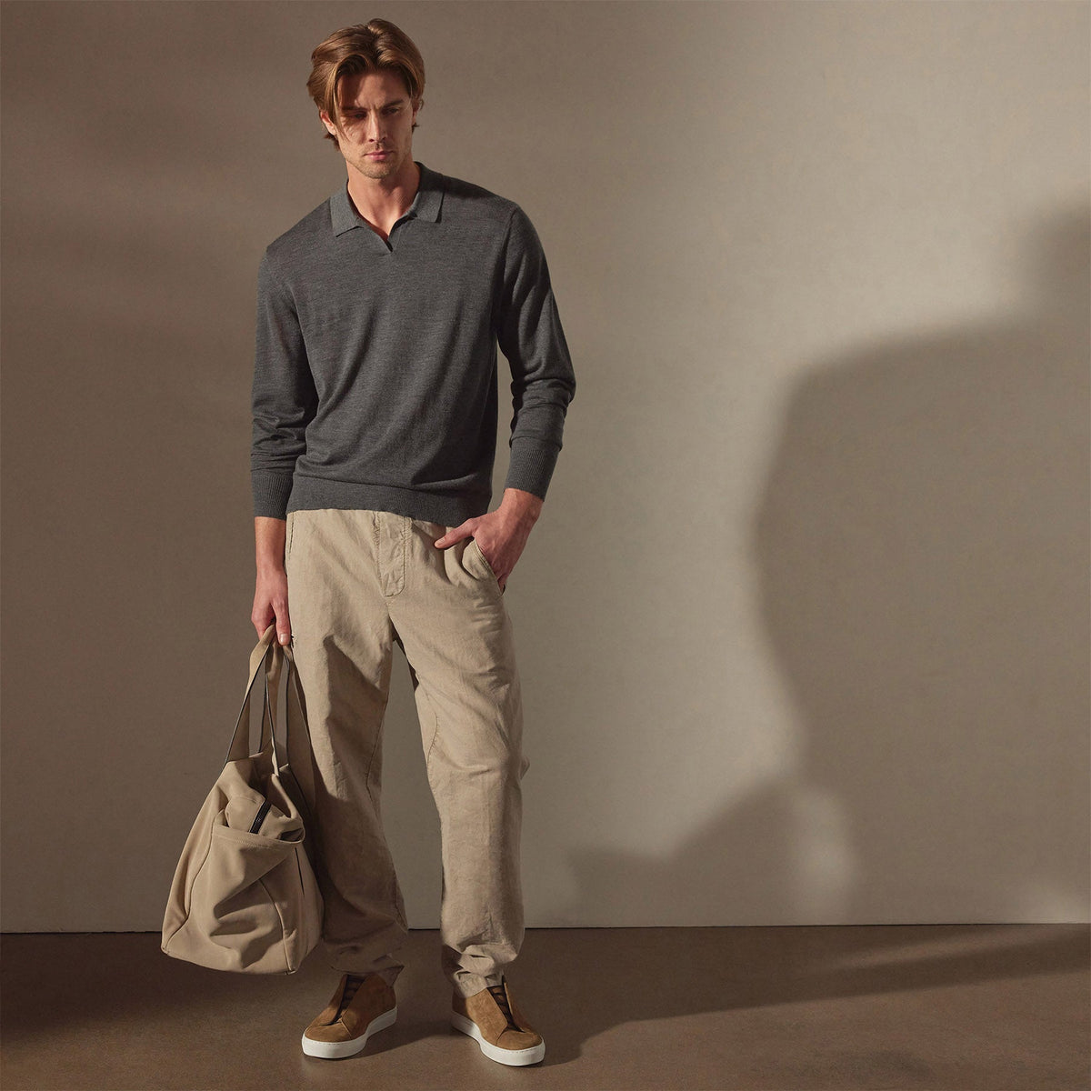 Lightweight Fine Gauge Cashmere Polo in Charcoal | James Perse Los Angeles