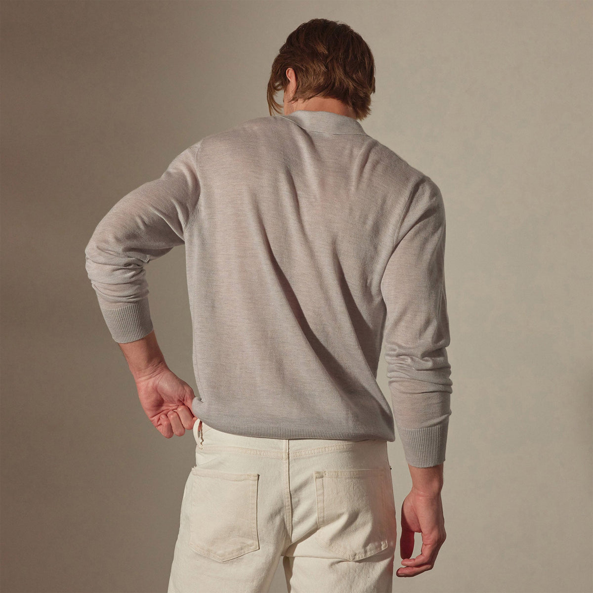 Lightweight Fine Gauge Cashmere Polo in Stone | James Perse Los Angeles