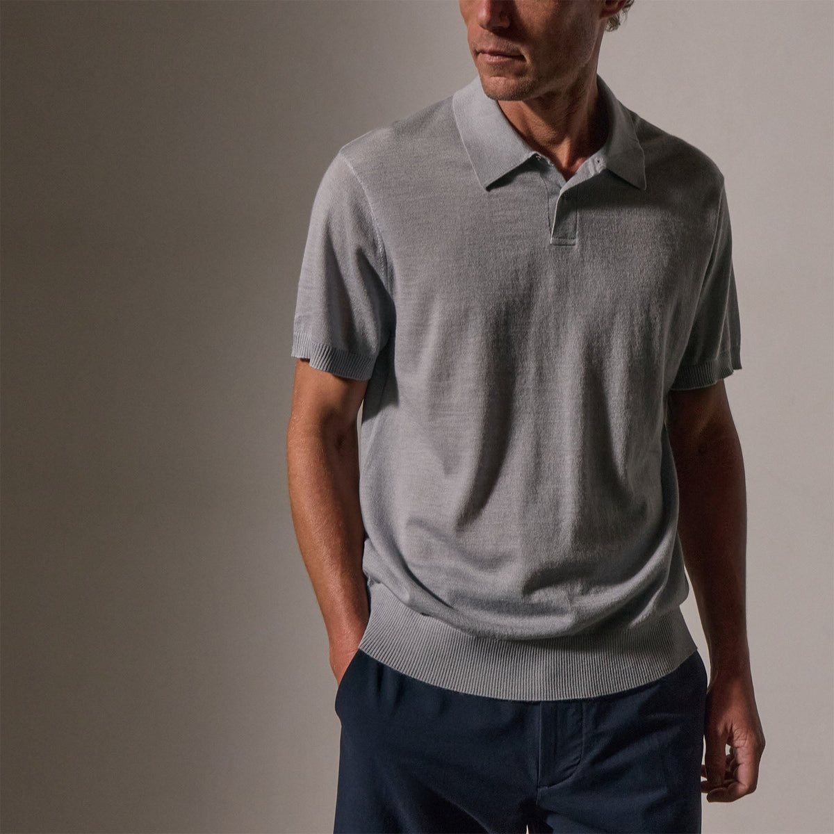 Ultrafine Cashmere Polo in Grey Sky | James Perse Los Angeles