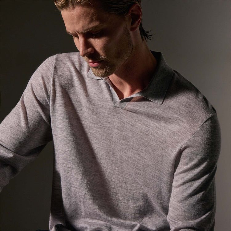 Ultra Fine Cashmere Open Polo in Light Heather Grey | James Perse Los Angeles