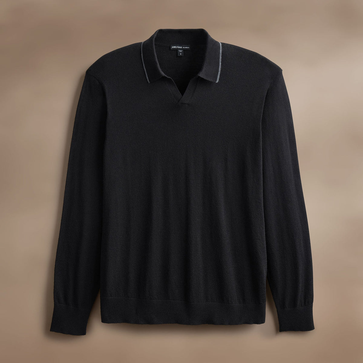 Ultra Fine Cshmr Tpd Open Polo in Black/Charcoal | James Perse Los Angeles