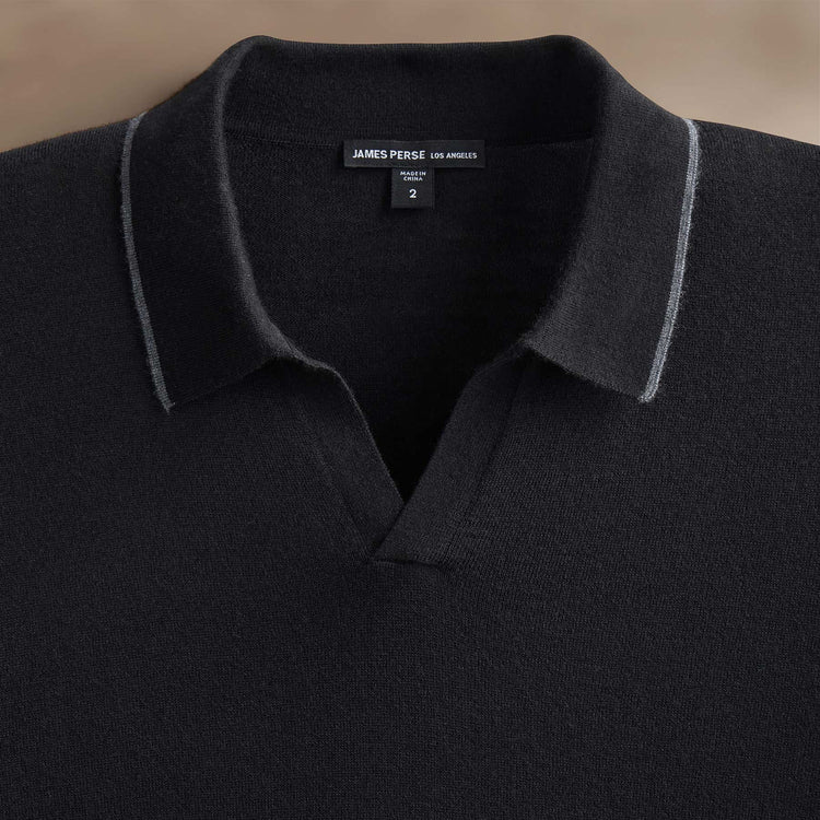 Ultra Fine Cshmr Tpd Open Polo in Black/Charcoal | James Perse Los Angeles