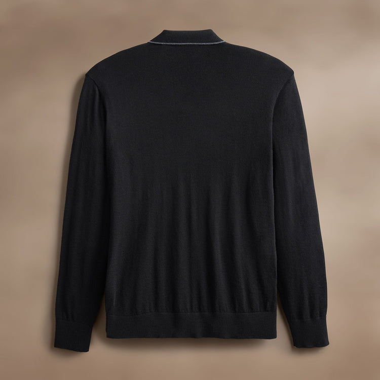Ultra Fine Cshmr Tpd Open Polo in Black/Charcoal | James Perse Los Angeles