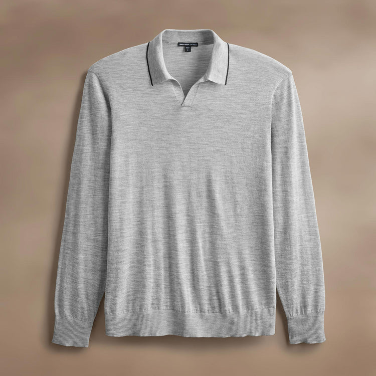 Ultra Fine Cshmr Tpd Open Polo in Light Heather Grey/Coal | James Perse Los Angeles