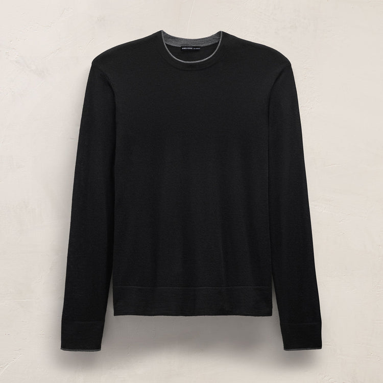 Ultrafine Cashmere Tipped Crew in Black/Charcoal | James Perse Los Angeles