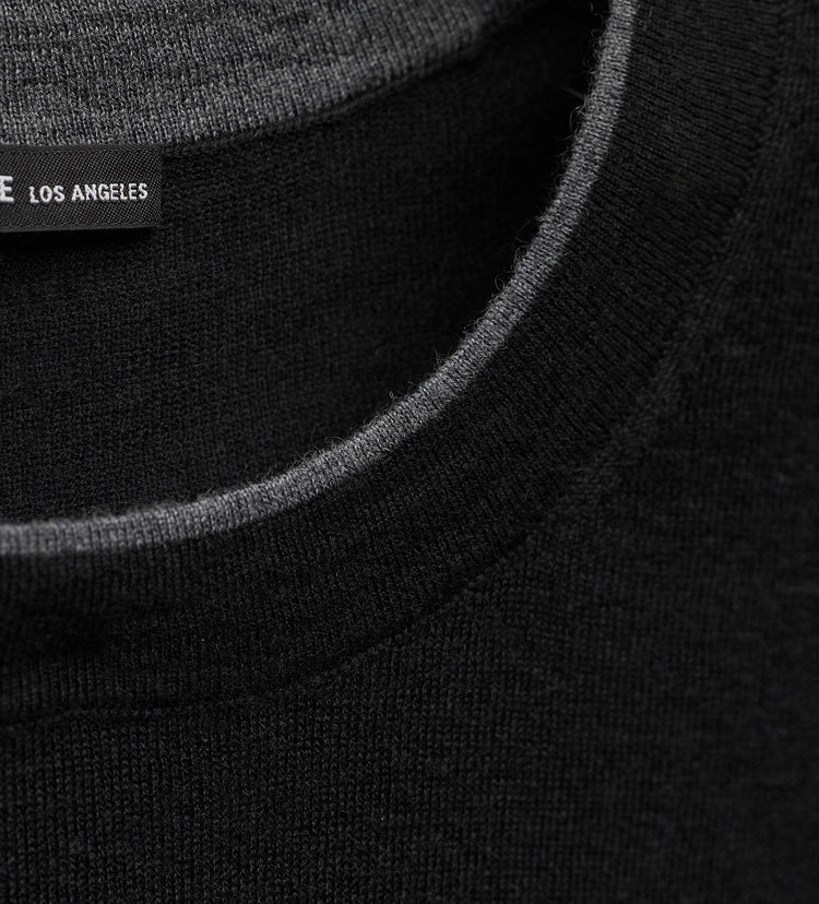 Ultrafine Cashmere Tipped Crew in Black/Charcoal | James Perse Los Angeles