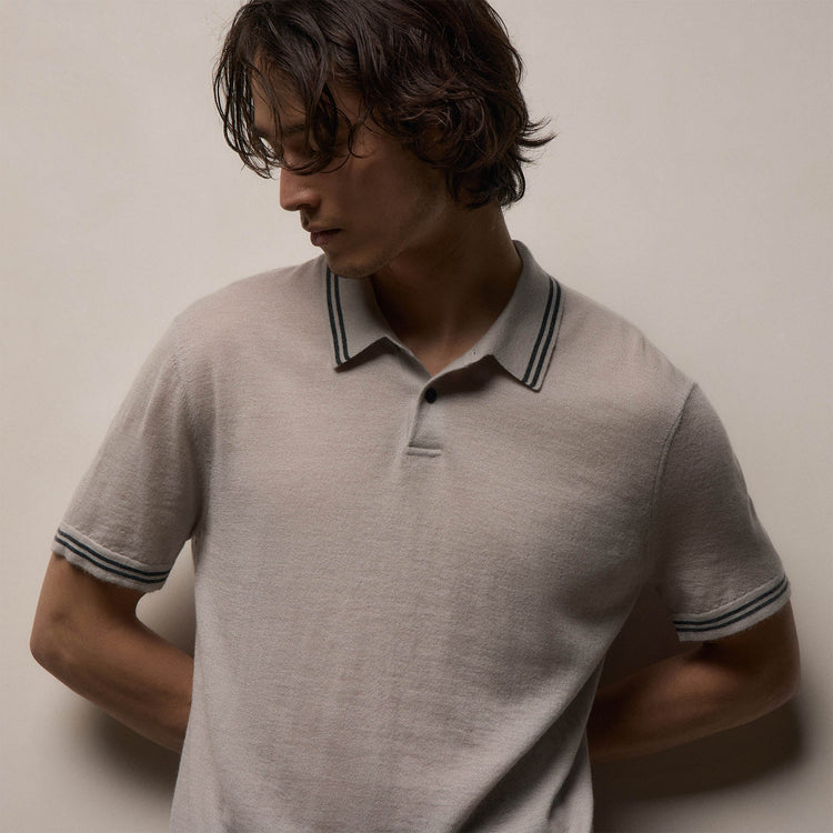 Ultrafine Cashmere Tipped Polo in Fog/Charcoal | James Perse Los Angeles