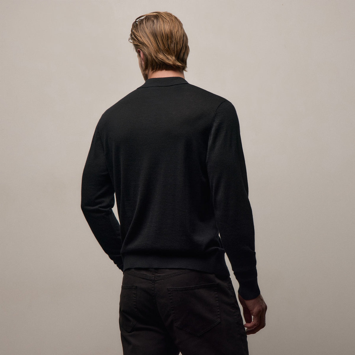 Ultrafine Cashmere Long Sleeve Polo in Black | James Perse Los Angeles