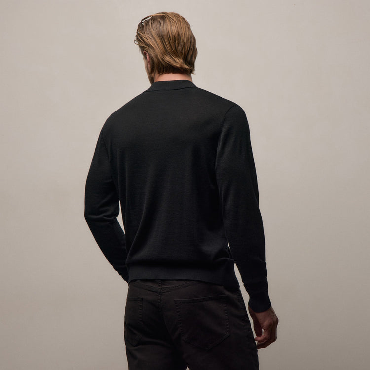Ultrafine Cashmere Long Sleeve Polo in Black | James Perse Los Angeles