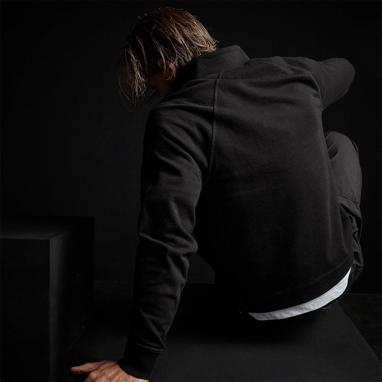 Fleece Zip Up Funnel Neck in Black | James Perse Los Angeles