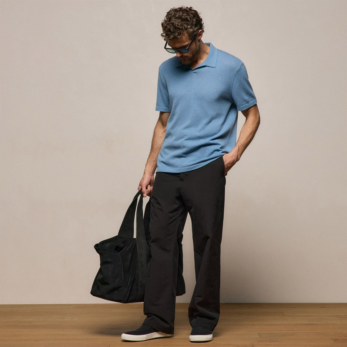 Italian Heavy Poplin Clean Front Trouser in Black | James Perse Los Angeles