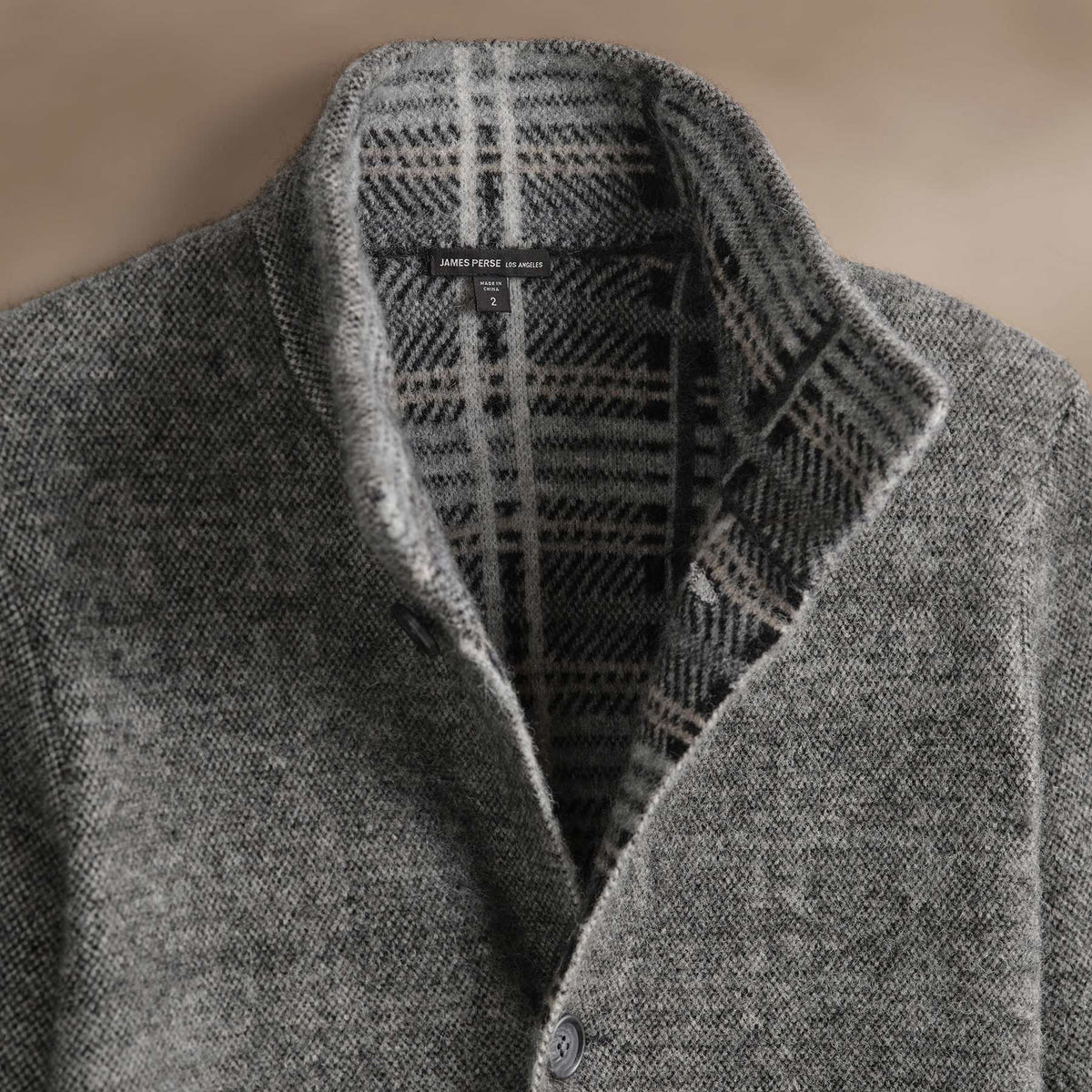 Jacquard Wool Alpaca Knit Jacket in Multi Grey | James Perse Los Angeles