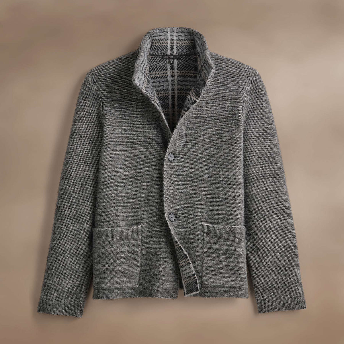 Jacquard Wool Alpaca Knit Jacket in Multi Grey | James Perse Los Angeles