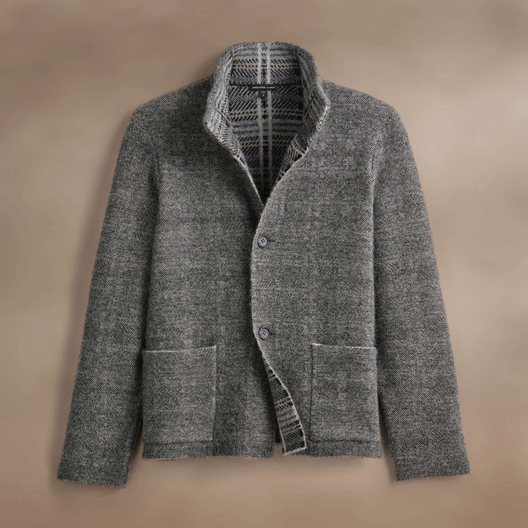 Jacquard Wool Alpaca Knit Jacket in Multi Grey | James Perse Los Angeles