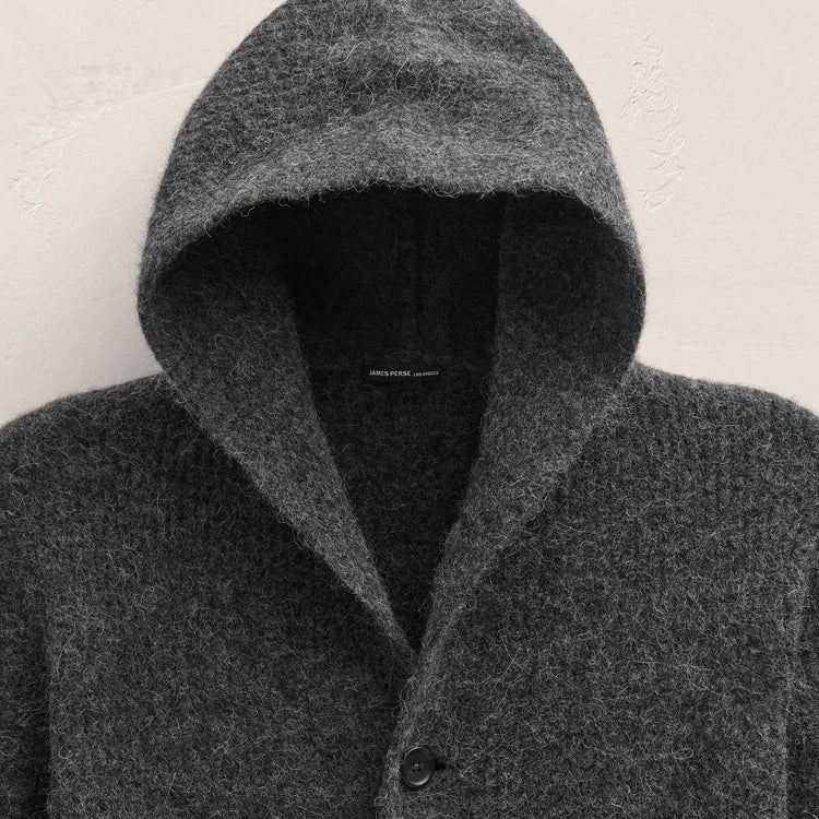 Chunky Waffle Knit Hooded Coat in Anthracite | James Perse Los Angeles FLAT