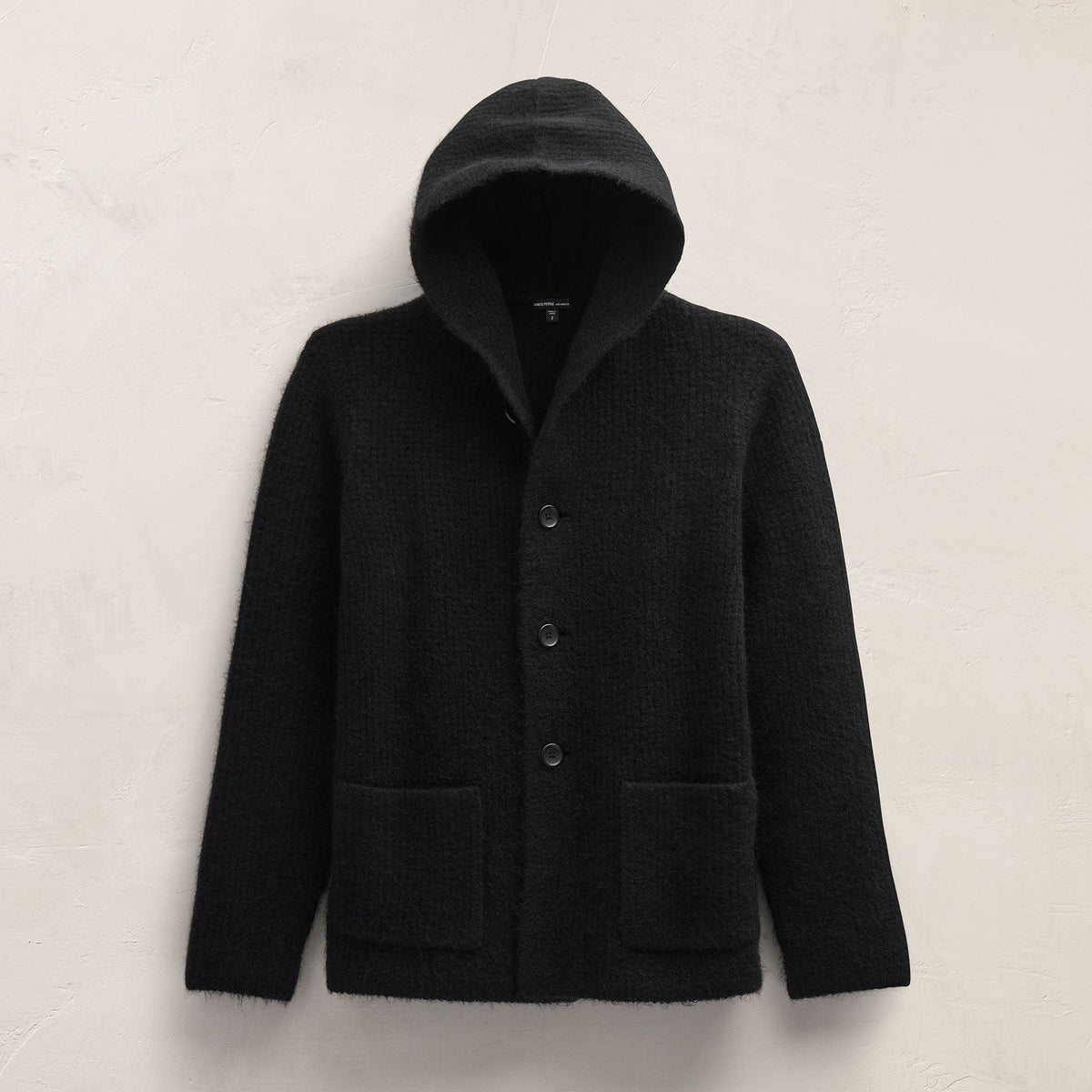 Chunky Waffle Knit Hooded Coat in Black | James Perse Los Angeles FLAT