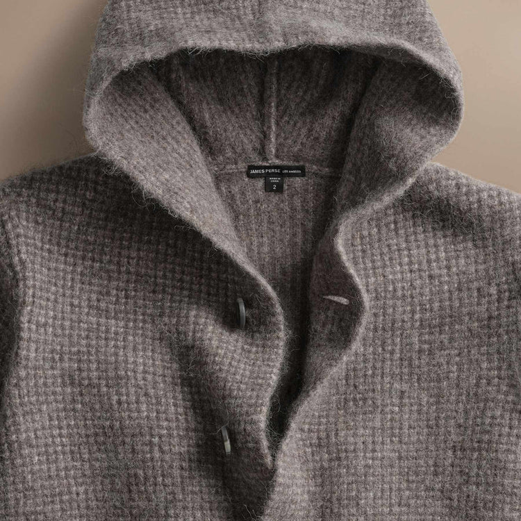 Chunky Waffle Knit Hooded Coat in Mid Grey | James Perse Los Angeles