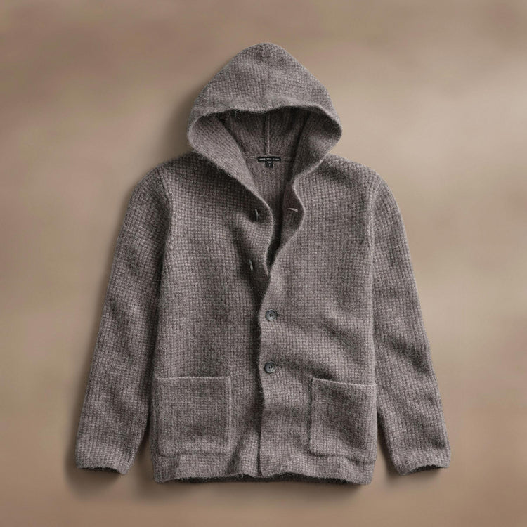 Chunky Waffle Knit Hooded Coat in Mid Grey | James Perse Los Angeles