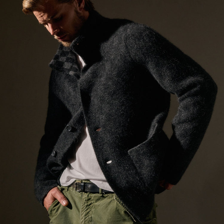 Interior Check Knit Car Coat  in Black/Anthracite | James Perse Los Angeles