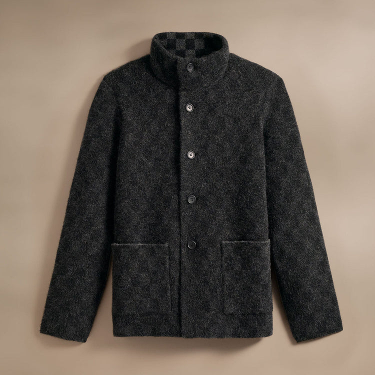 Interior Check Knit Car Coat  in Black/Anthracite | James Perse Los Angeles